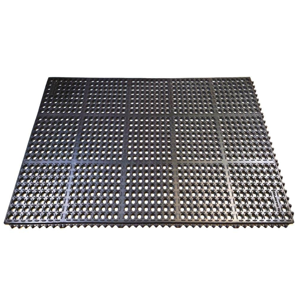 M-Series Meter Black 39 in. x 58 in. x 3/4 in. Rubber Interlock Non-Slip Grease-Resistant Drain-Thru Kitchen Mat