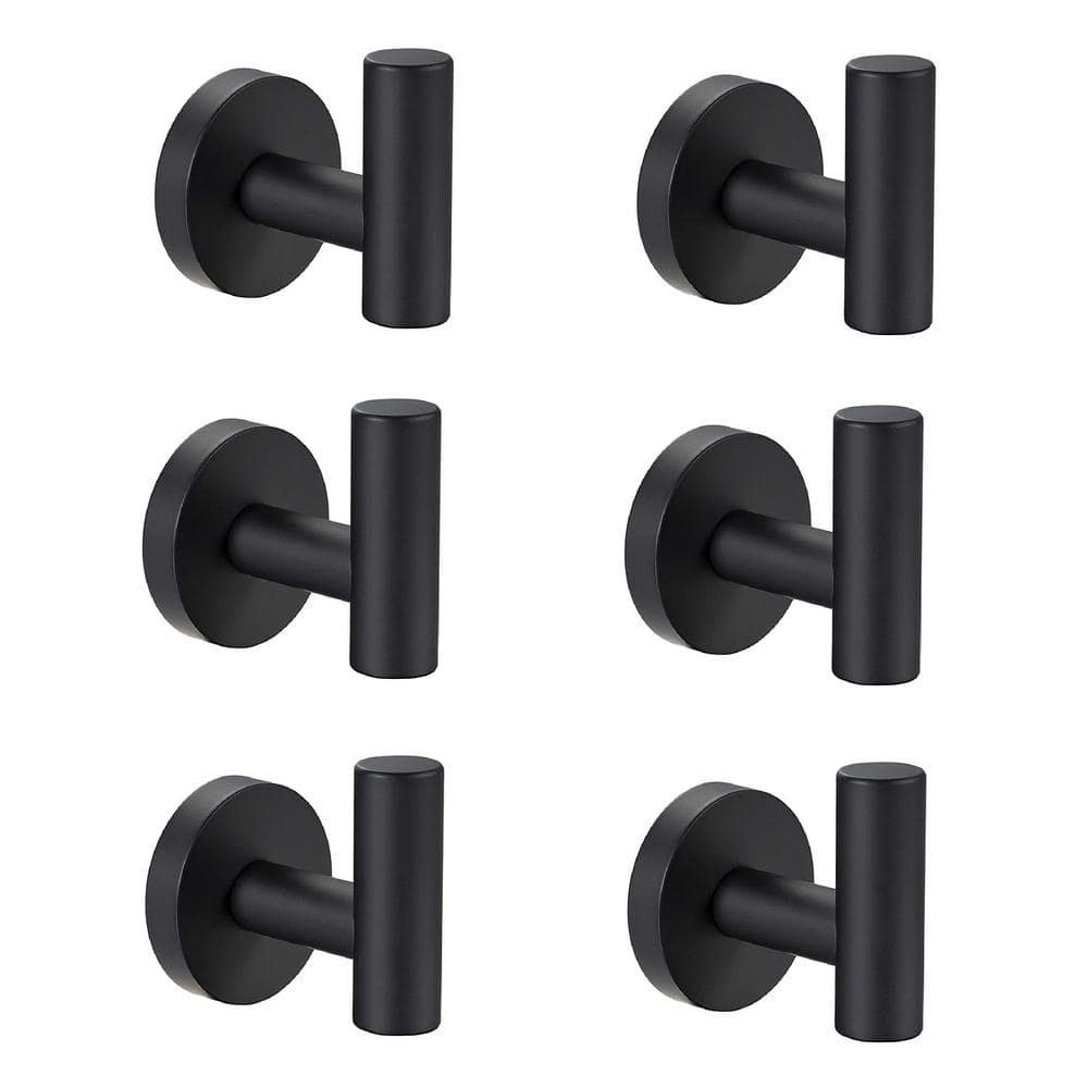 Kruodop Towel Hooks for Bathroom,6 Packs Wall Mount Towel Holder,Black Matte Wall Robe Hook,Stainless Steel Heavy Duty Door Hanger Towel Hook for Kitchen, Bedroom,Hotel,Pool,Coats - Black