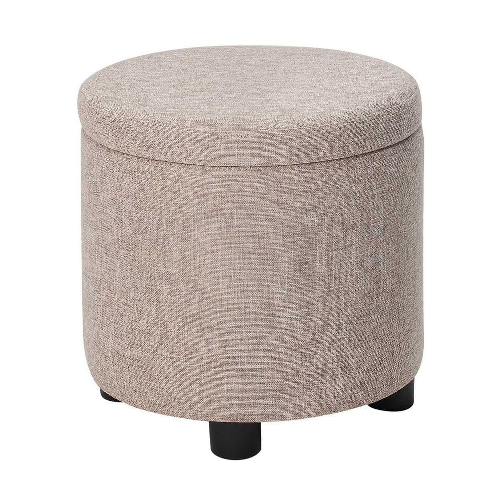 Designs4Comfort Round Accent Storage Ottoman with Reversible Tray Lid, Tan Fabric
