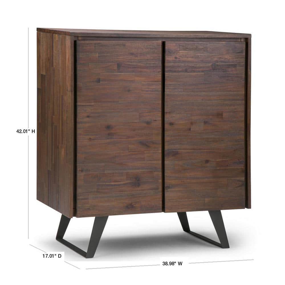 Distressed Charcoal Brown Acacia Wood Office Storage Cabinet