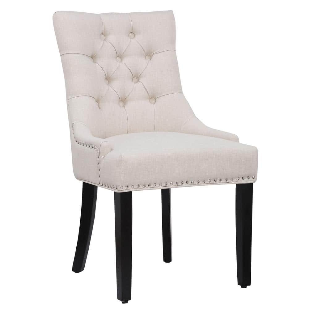 Upholstered Wingback Button Tufted Dining Chair, Beige