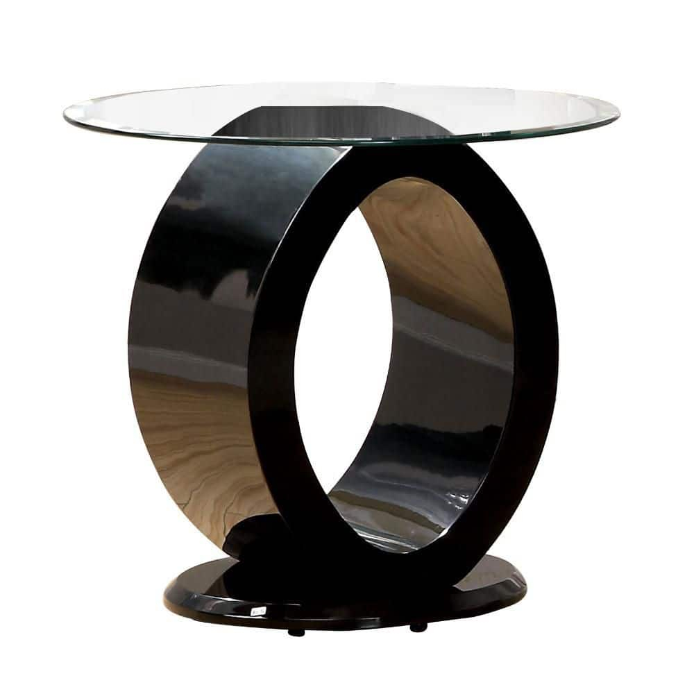 Maykoosh Elegant Escape Tempered Glass Top End Table With O Shape Base, Black