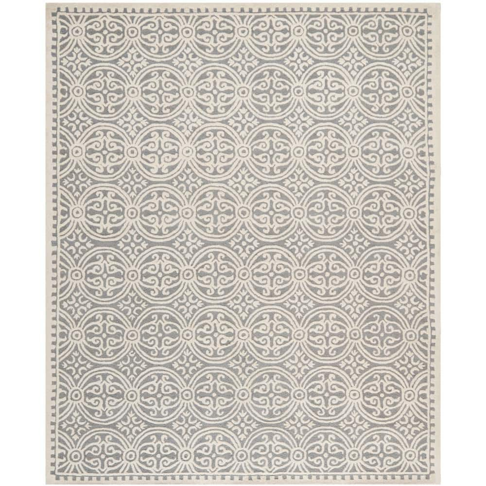 SAFAVIEH Cambridge Leslie Geometric Wool Area Rug, Silver/Ivory, 12' x 18'