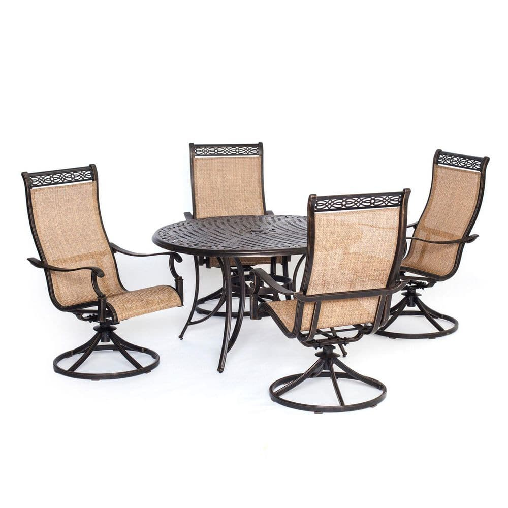 Hanover Manor 5-Piece Adult Modern PVC Aluminum Round Patio Dining Set Cast Sling