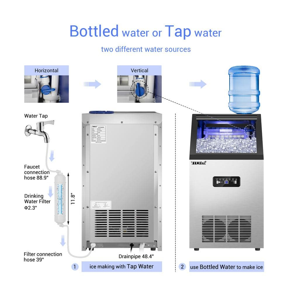 TITTLA Ice Maker Machine, Commercial Ice Machine,88Lbs/Day,Freestanding Built-In Stainless Steel Under Counter Automatic Ice Machine for Restaurant Bar Cafe