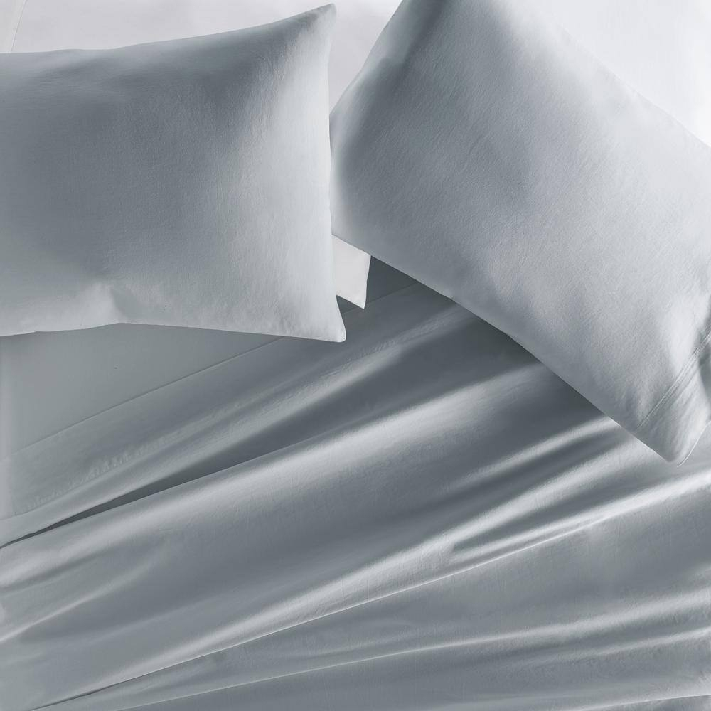 Queen Blue Solid Cotton Sheet Set with Pillow Covers