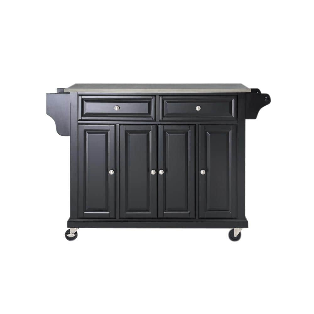Crosley Furniture Wood/Stainless Steel Kitchen Cart in Black and Silver