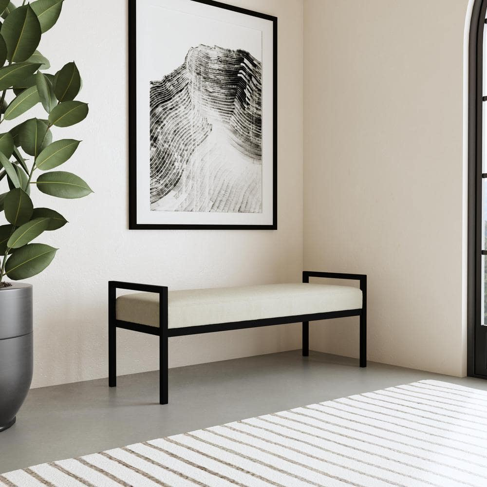 HomePop Moderno Metal y Terciopelo Bench, 49.5"Ancho x 17.25"Profundidad x 19"Alto, Gris/negro