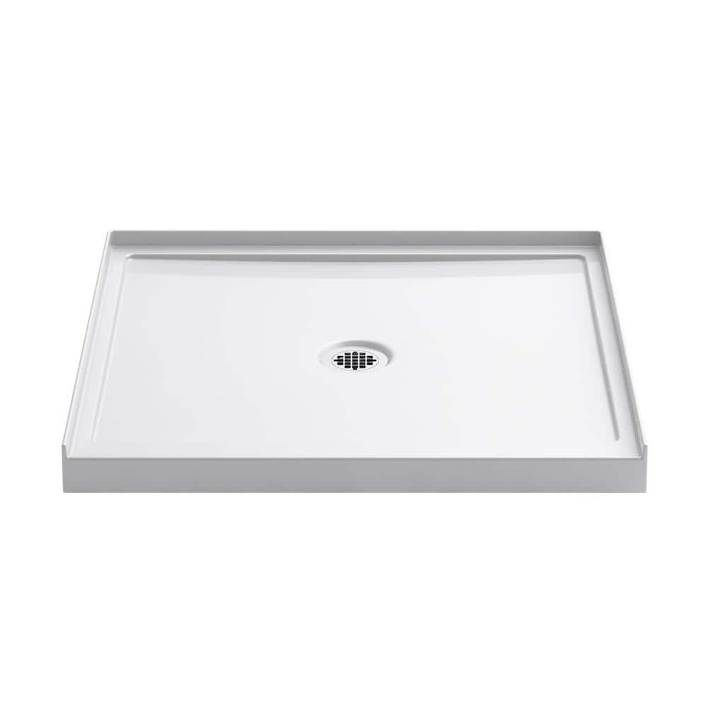White Acrylic Single-Threshold Shower Base with Center Drain, 36" x 34"
