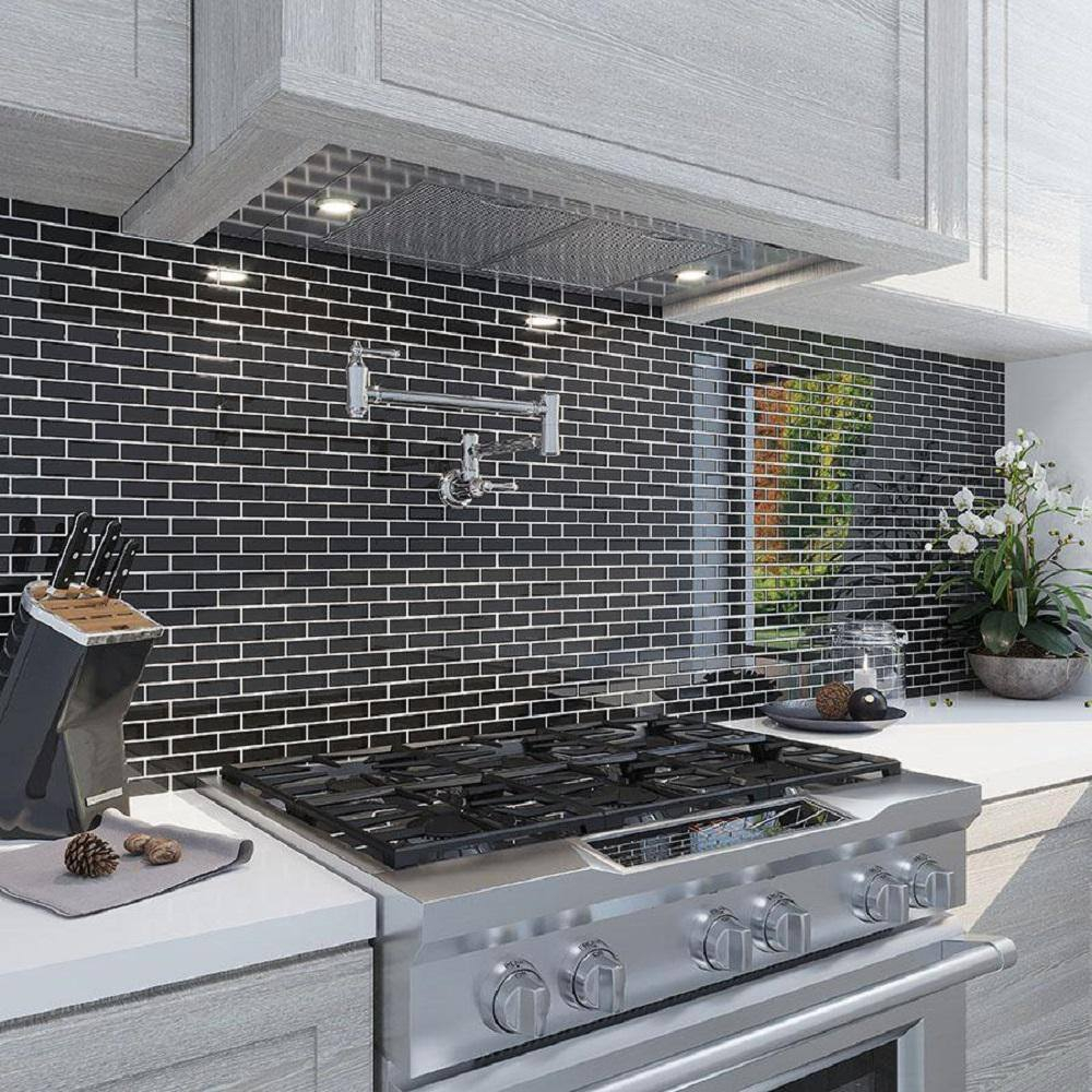 Apollo Tile   5 Pack 11.9-in x 11.9-in Black Rectangular Glossy Finished Glass Mosaic Wall and Floor Tile (4.92 sq ft/case)
