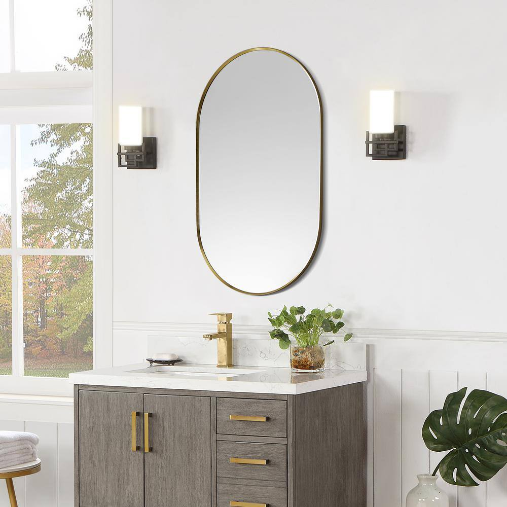 Ispra 36" Oval Bathroom/Vanity Brushed Gold Aluminum Framed Wall Mirror