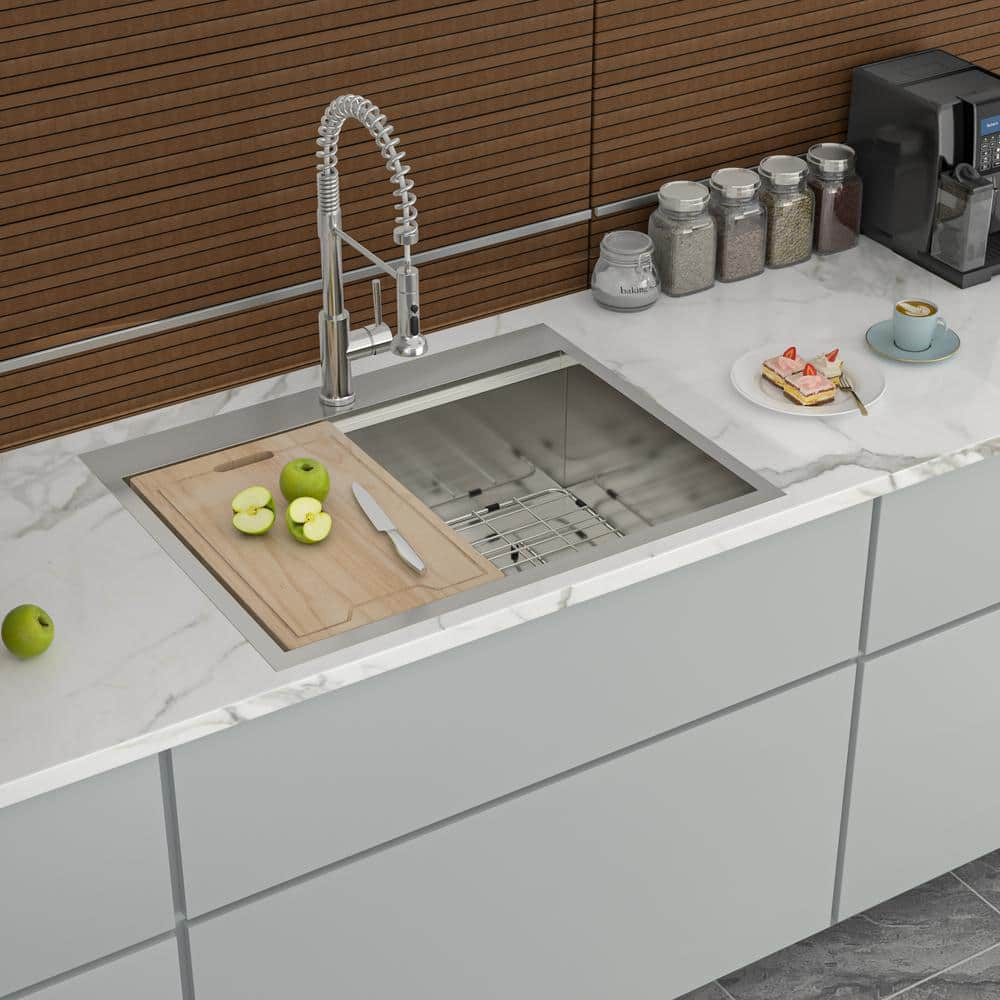 25"x22" Stainless Steel 18 Gauge Single Bowl Drop-In Workstation Kitchen Sink with All Accessories, 1-Pre-Drilled Faucet Hole