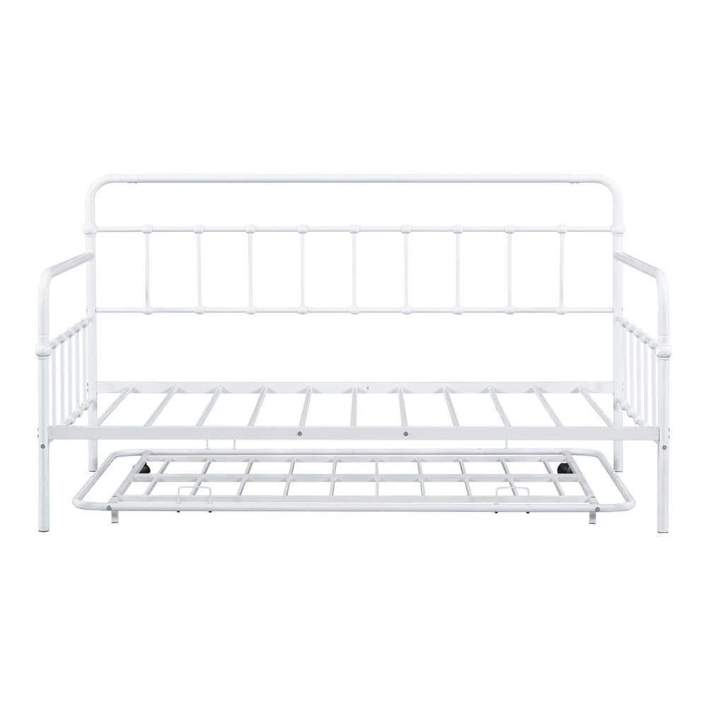 Furniture of America Choste Metal 2-Piece Twin Daybed with Trundle Set up to 200 lbs, White