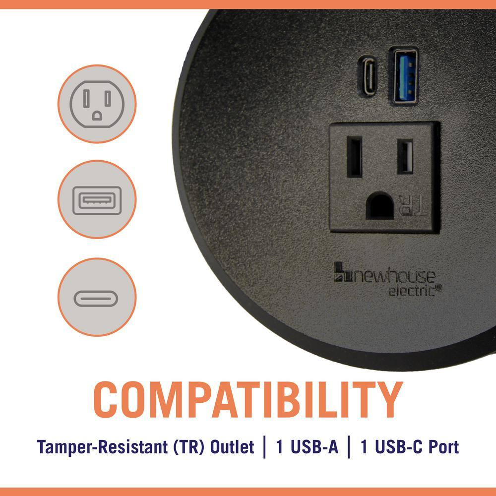 2-4 in. Universal Desk Grommet with Tamper Resistant Electrical Outlet, USB Ports, and 6.5-ft. Cable