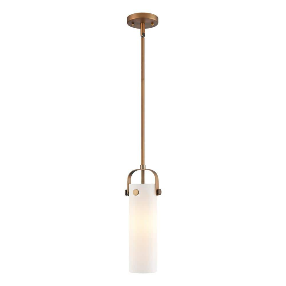 Pilaster II Cylinder 100-Watt 1 Light Brushed Brass Shaded Pendant Light with Frosted glass Frosted Glass Shade