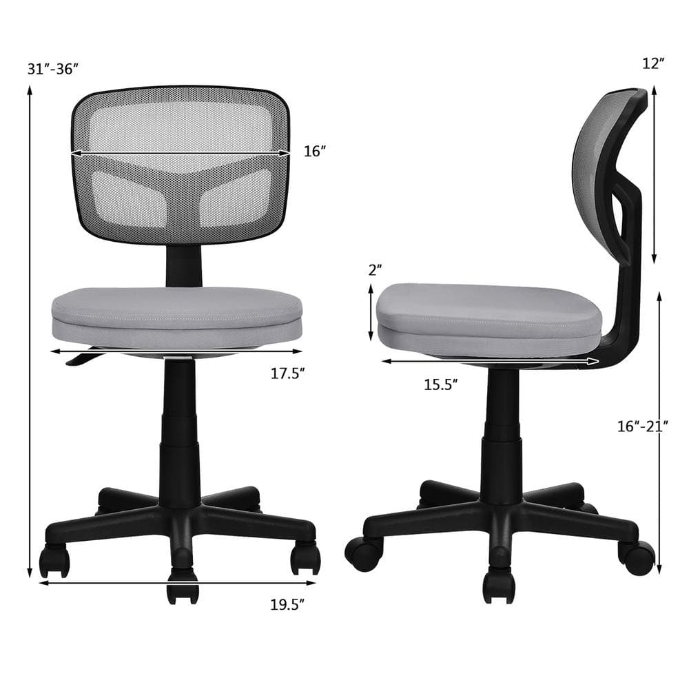 Costway Armless Office Chair Adjustable Swivel Computer Mesh Desk Chair Gray