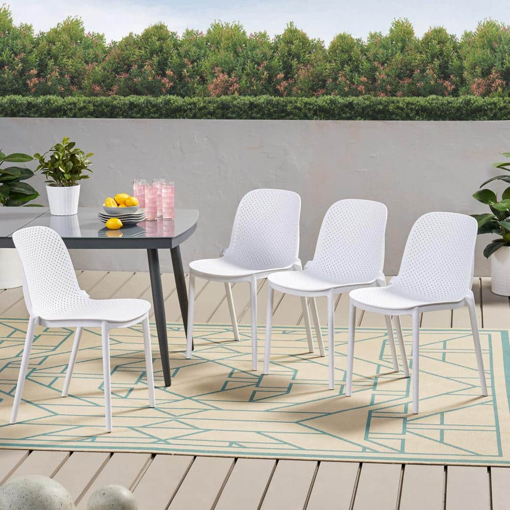 Noble House Ivy Stacking Plastic Patio Dining Side Chair in Black (Set of 4)