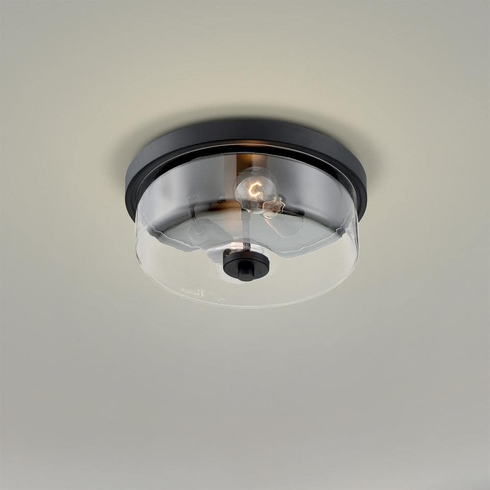 Sommerset Matte Black Glass Drum Flush Mount Light