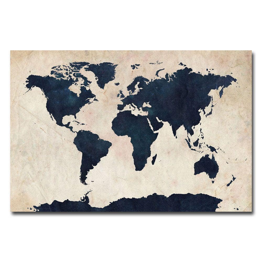 Trademark Art "World Map - Navy" Canvas Wall Art by Michael Tompsett