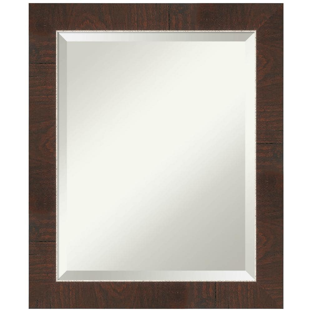 Amanti Art Beveled Bathroom Wall Mirror - Wildwood Brown Frame Wildwood Brown Narrow Outer Size: 19 x 23 in