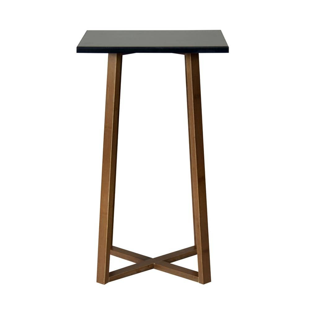 Eccostyle Solid Bamboo Frame Square Side Table, Plant Stand - Caramel & Black