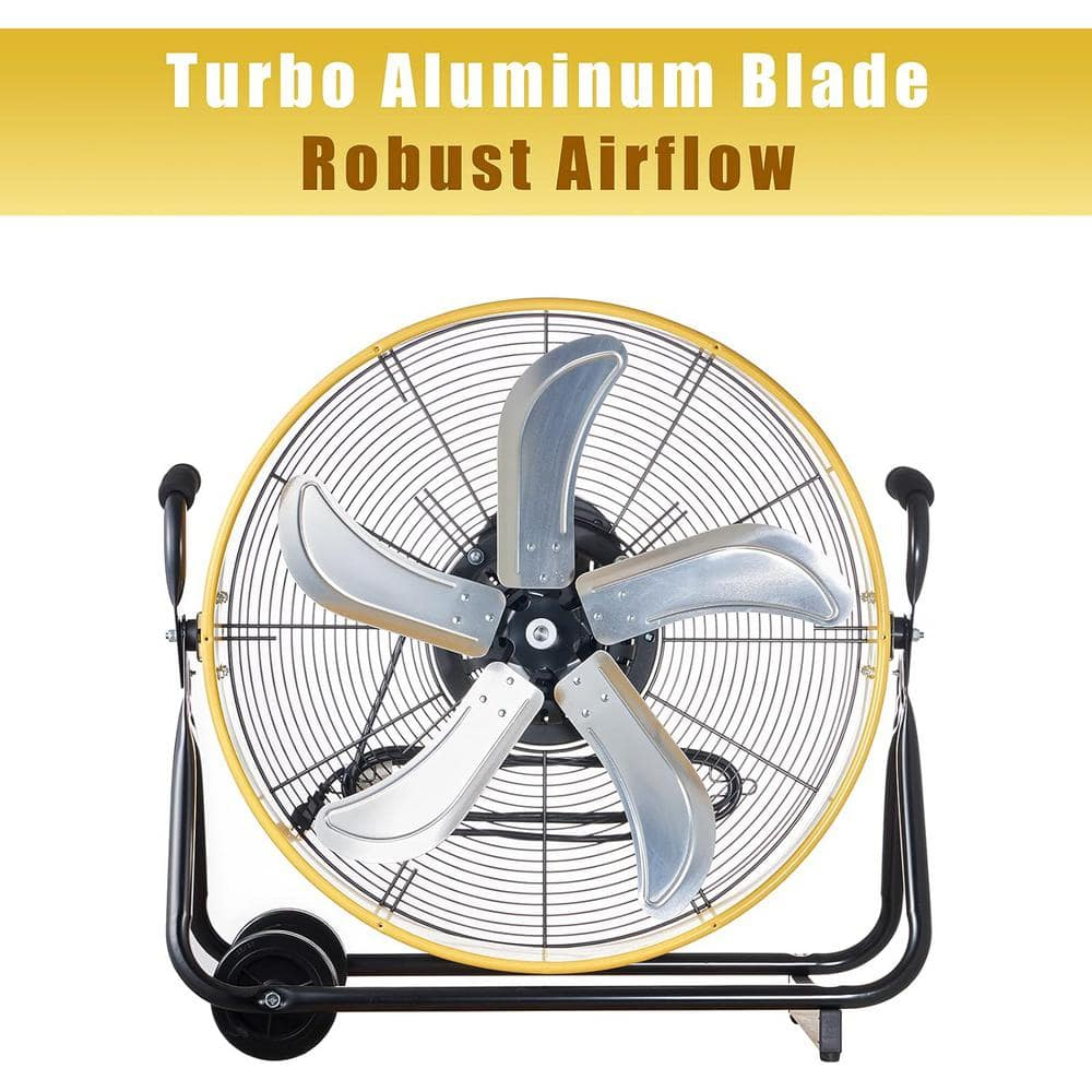 24 in. 3 Speeds High Velocity Internal Oscillating Barrel Floor Fan in Yellow with Powerful 1/4 Motor