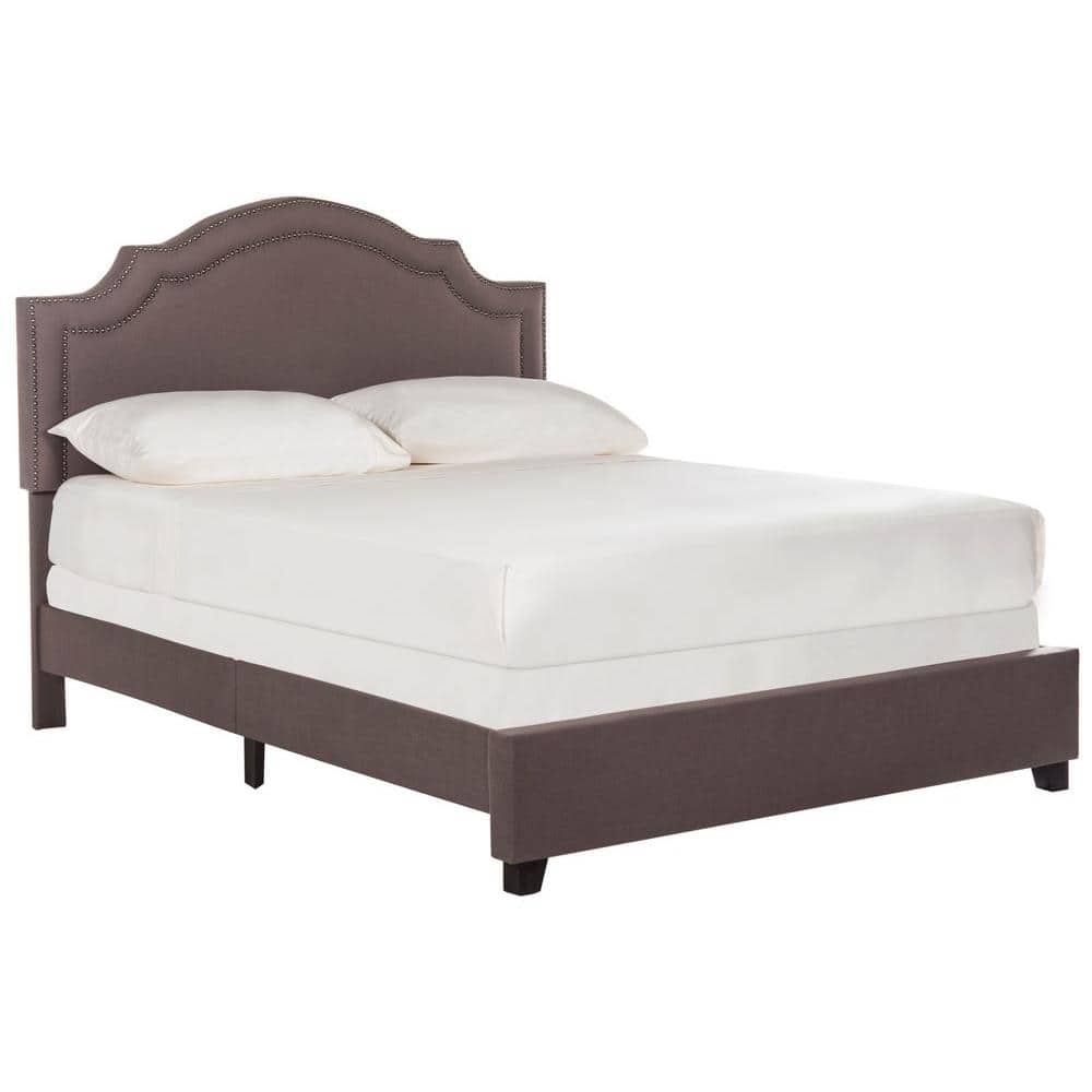 SAFAVIEH Theron Modern Elegant Upholstered Bed Frame with Nail Heads, Full, Dark Taupe