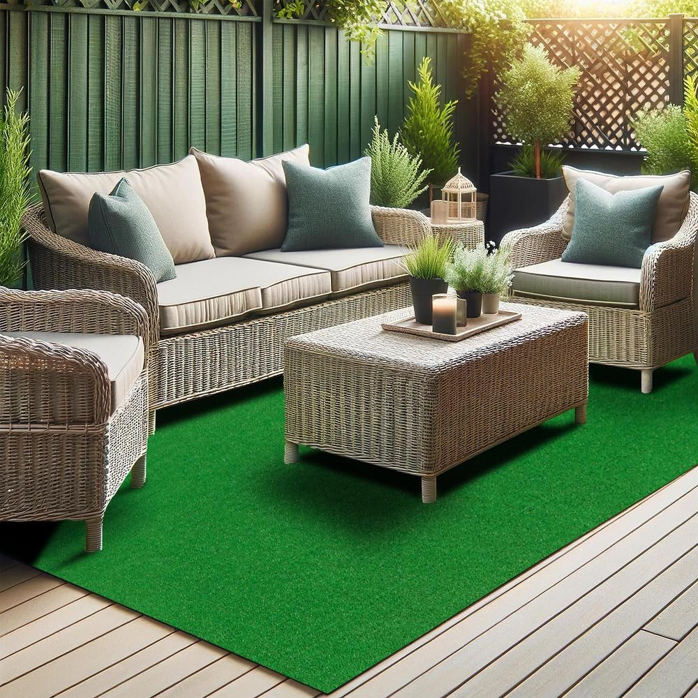 Ottomanson Artificial Grass Turf 7'10" x 9'10" Indoor Outdoor Faux Grass Rug with Drainage Holes, Customizable with Extra Long Size Options, Perfect for Patio Lawn Balcony Weddings Photoshoot Backdrop