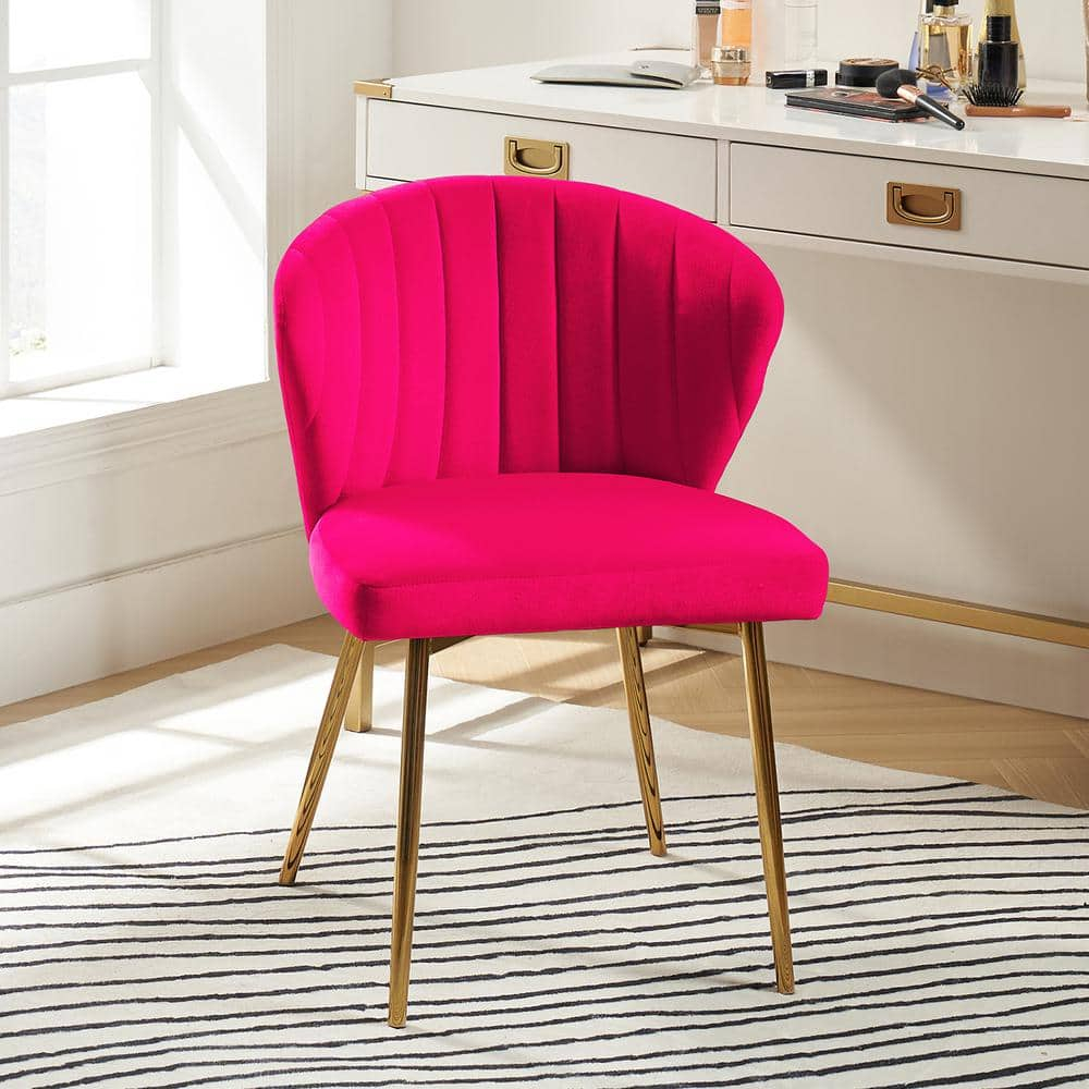 Modern Velvet Accent Chair Upholstered Small Vanity Chair Bedroom Living Room Fuchsia