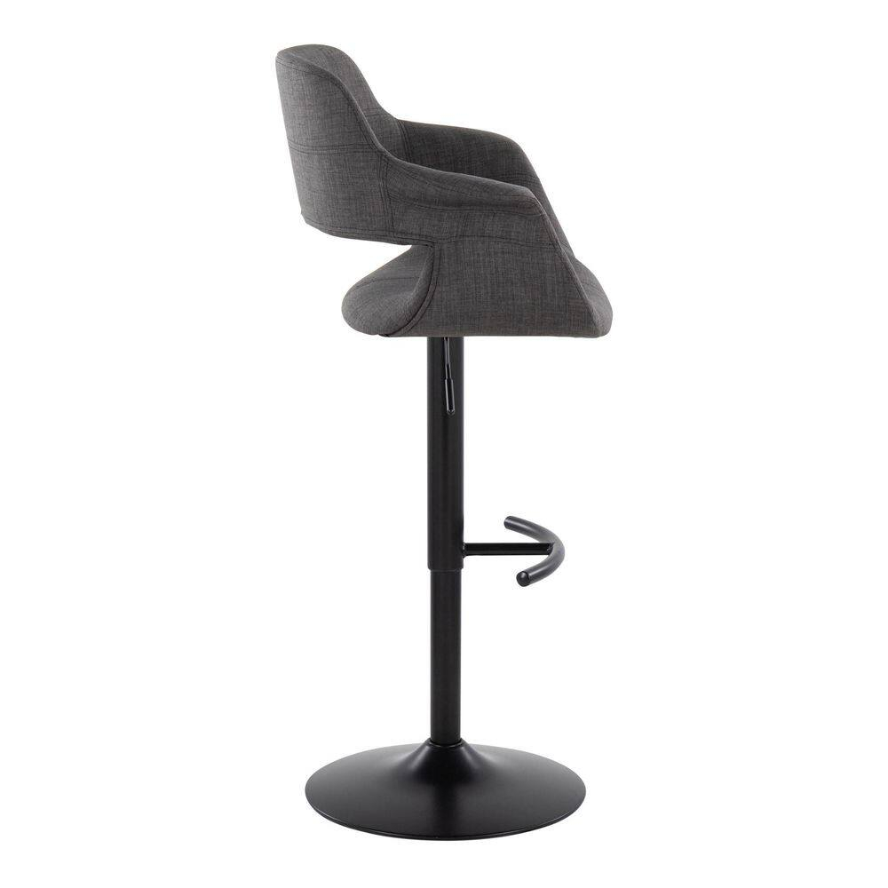 Vintage Flair Mid-Century Modern Adjustable Barstool With Swivel In Black Metal And Charcoal Fabric With Rounded "T"