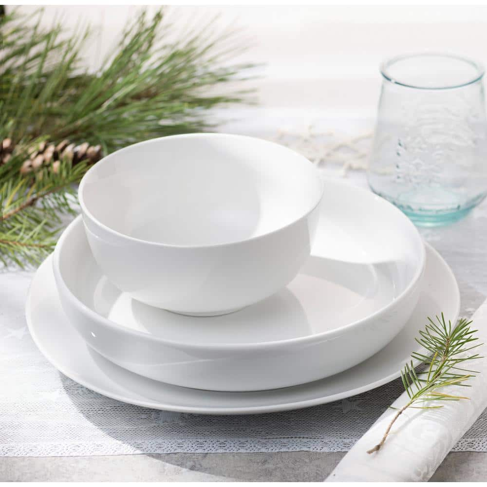 White Porcelain 12-Piece Dinnerware Set for Four