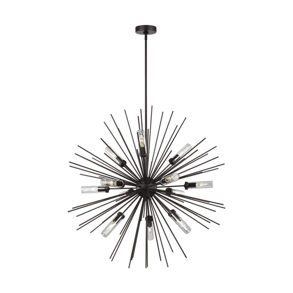 Oil Rubbed Bronze Sputnik 12-Light Outdoor Chandelier with Clear Glass