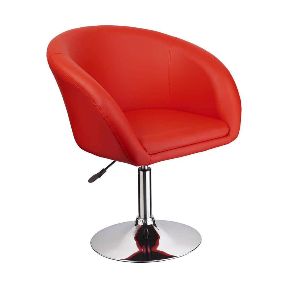 Best Master Furniture Faux Leather Swivel Coffee Chair in Red/Chrome Legs