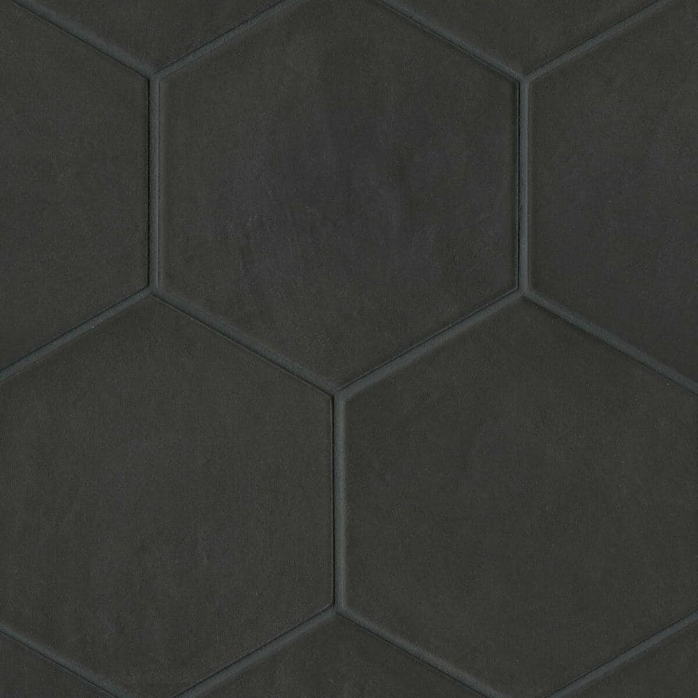 Bedrosians Allora Hexagon Matte Porcelain Tile 9 x 10, Solid Black (12.67 sq. ft./Case)