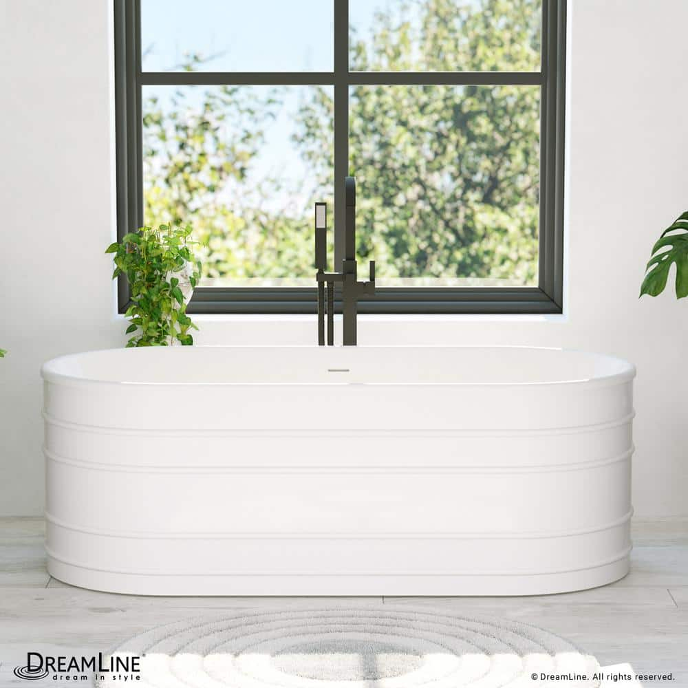 Infinity Z White Acrylic Oval Freestanding Soaking Bathtub with Polished Nickel Drain