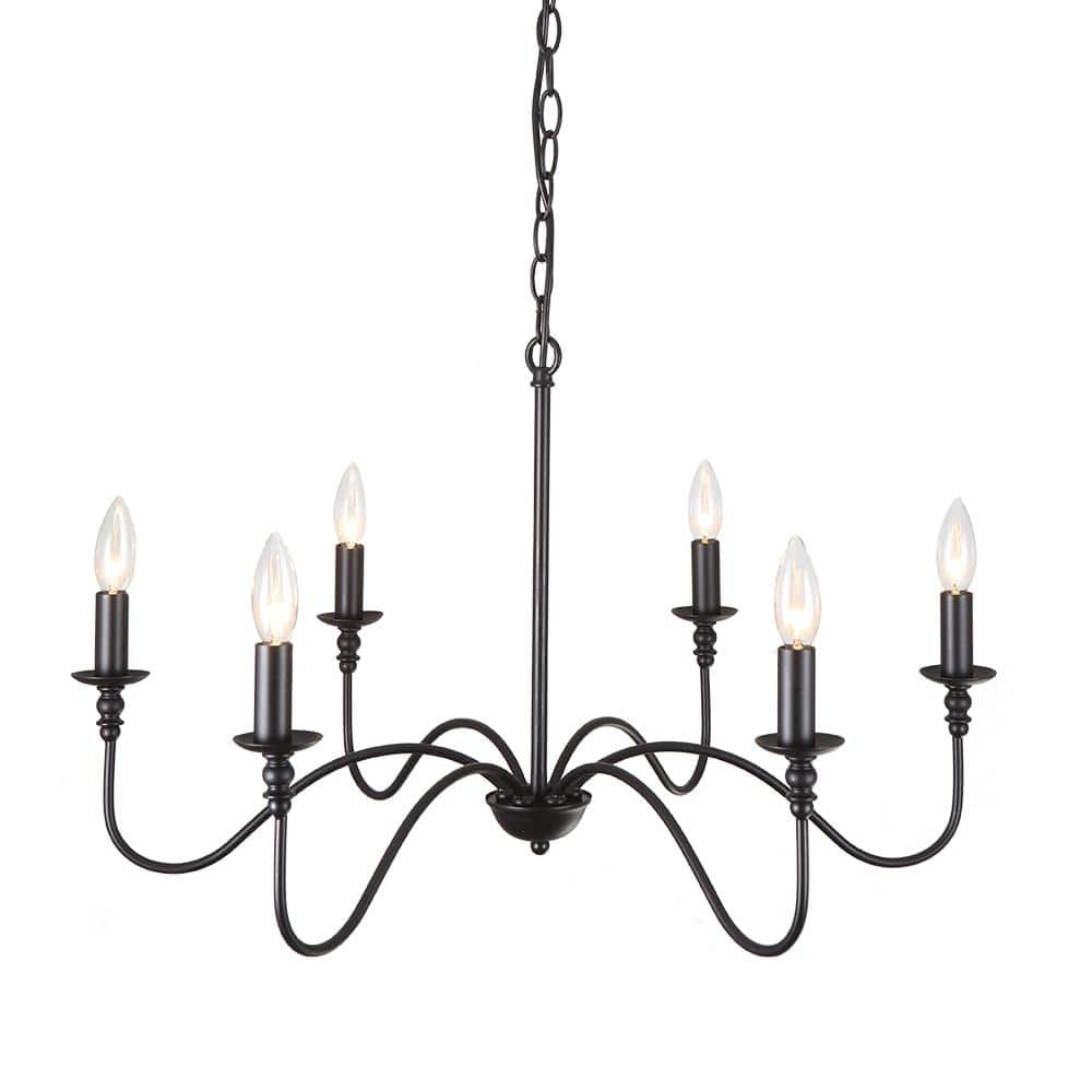 SEFINN FOUR 6-Light Farmhouse Industrial Ceiling Pendant Chandeliers Black Iron Rustic Industrial Candle Chandelier