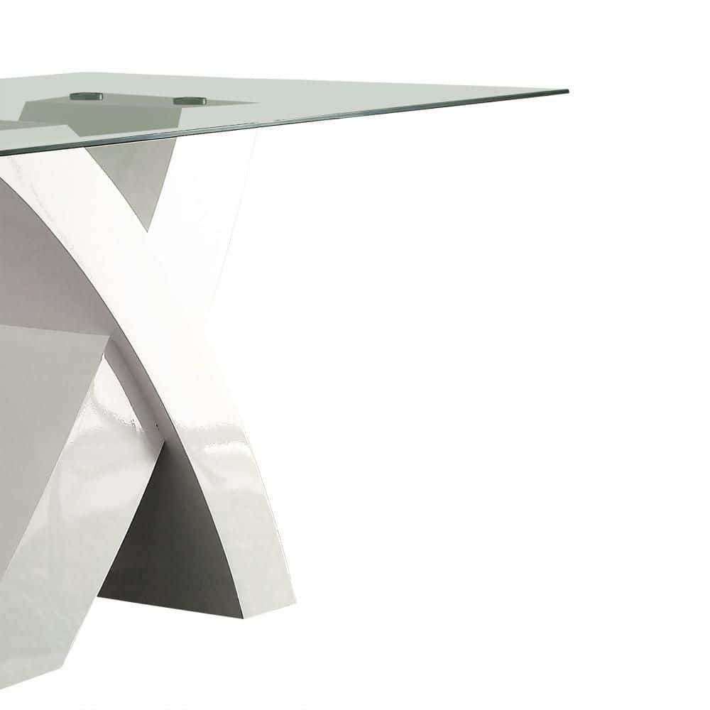 Contemporary White Wood and Glass Dining Table for Four