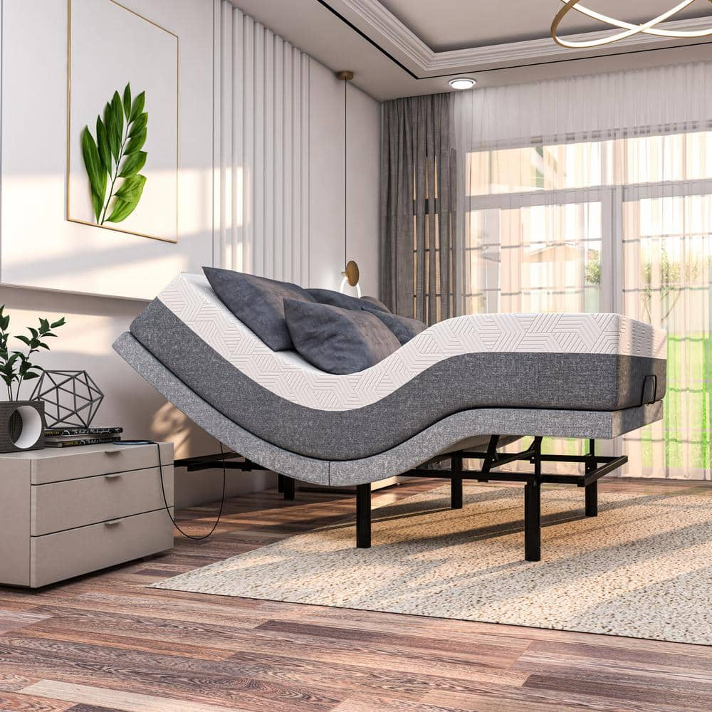 Renanim SF Adjustable Bed Frame with Hybrid Memory Foam Mattress, Massage - Twin XL Adjustable Bed + Medium 12" Mattress, USB, Under Bed Light, App Control