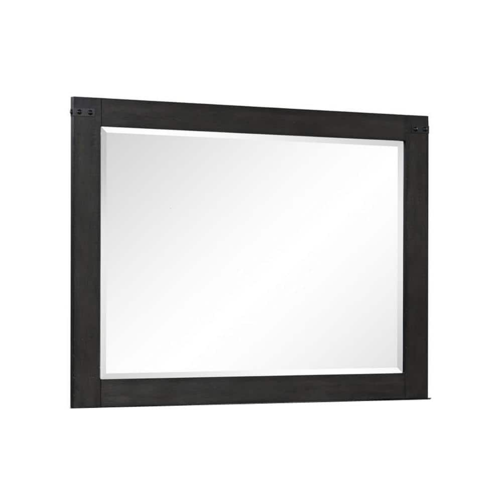 Benjara Galle 38 x 50 Dresser Mirror, Rectangular, Metal Accents, Dark Gray Wood