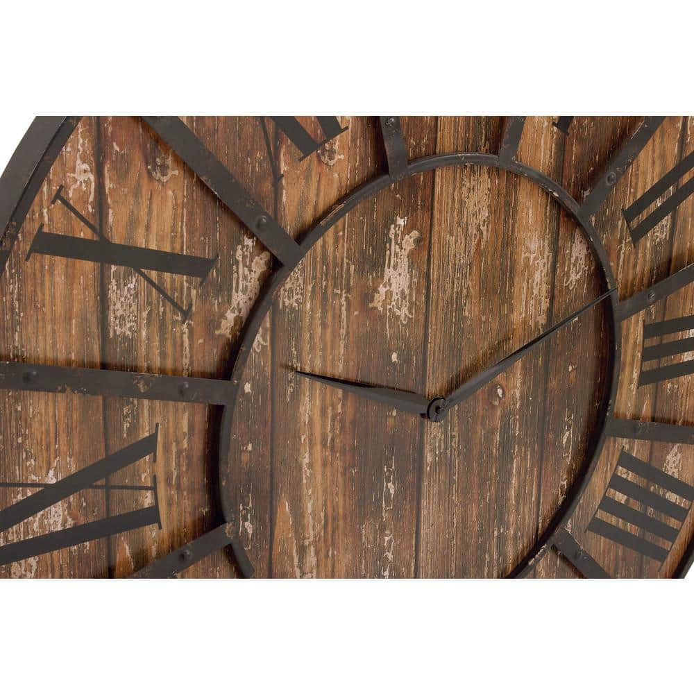 DecMode 36" Brown Wood Wall Clock with Black Accents