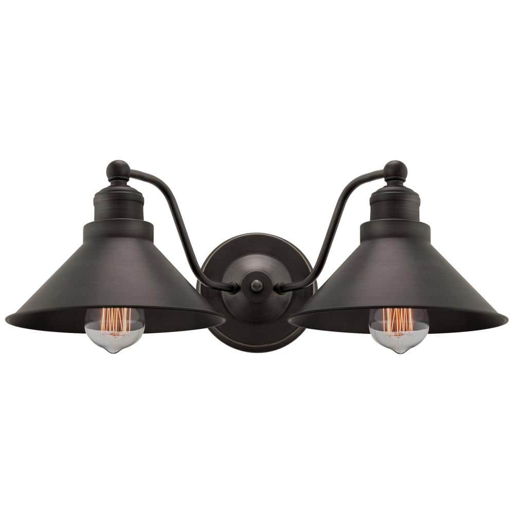 Kira Home Welton 19" 2-Light Farmhouse Bathroom Light, Wall Sconce Barn Light, Gold Trim + Brushed Dark Bronze