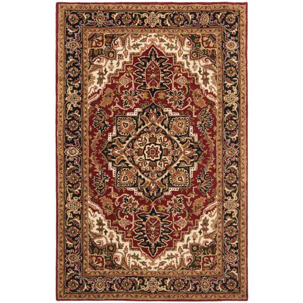 Red and Black Synthetic Tufted 10' x 14' Handmade Oriental Area Rug