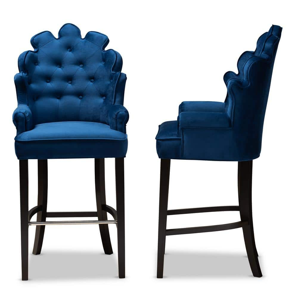 Chloe 50.4 in. Navy Blue and Dark Brown Low Back Wood Bar Height Bar Stool