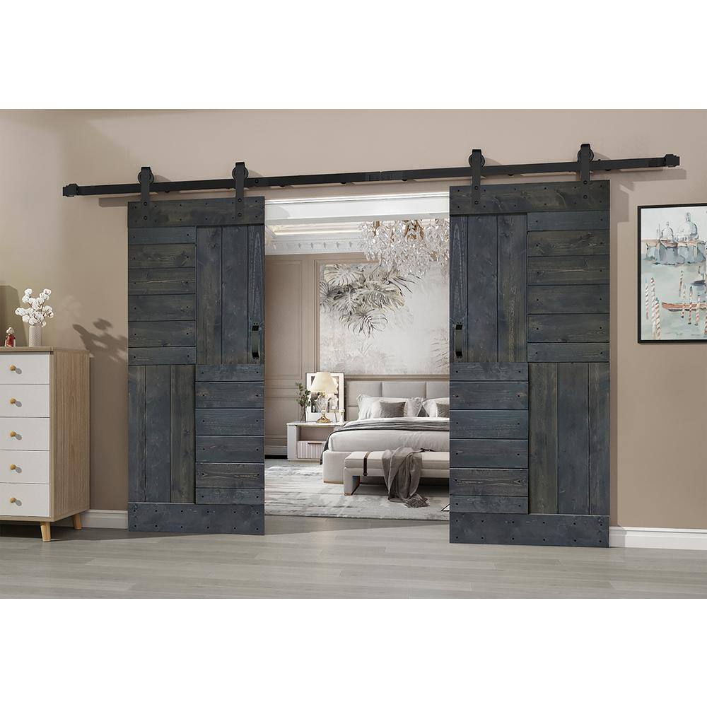 IsLife Patented Product S Series Solid Wood Double Sliding Barn Door With Hardware Kit(Set of 2)-Assembly Needed (Set of 2)