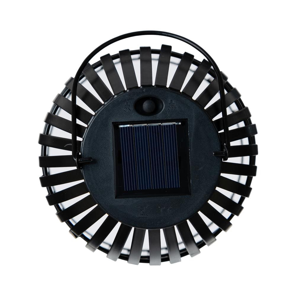 9.75" Black Metal Solar Powered Outdoor Hanging Lantern Set