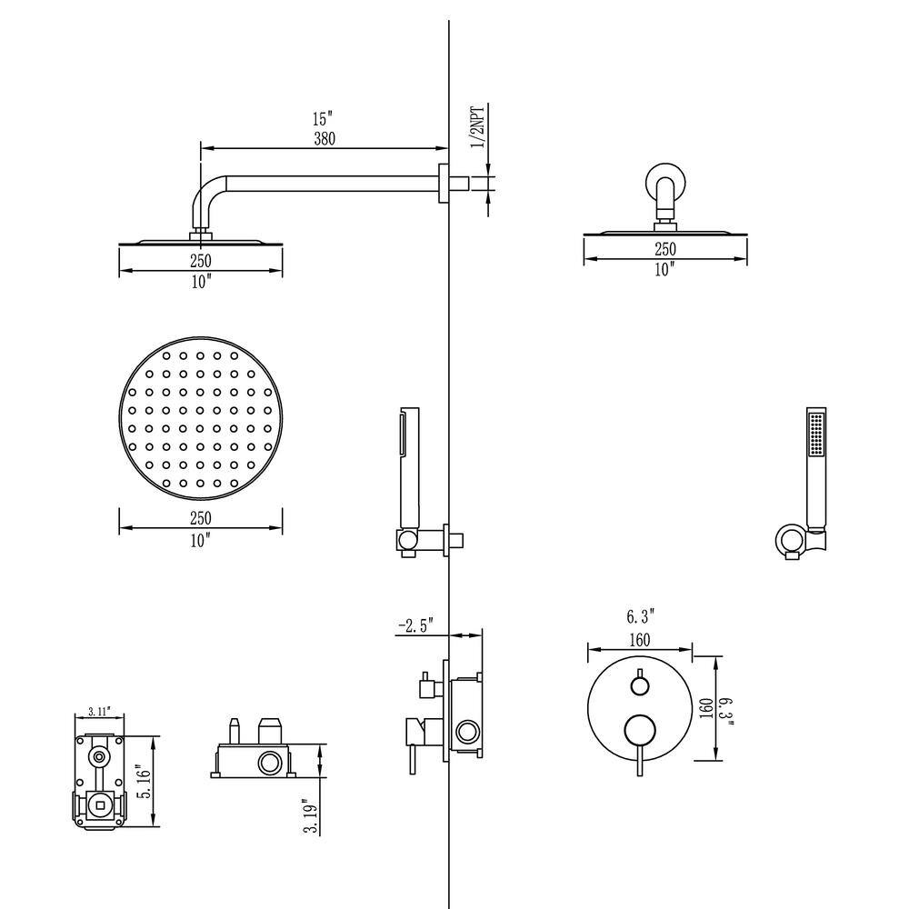 2-Spray Patterns Shower 10 in. Wall Mounted Dual Shower Heads, Hand Shower in Brushed Nickel, Valve Included