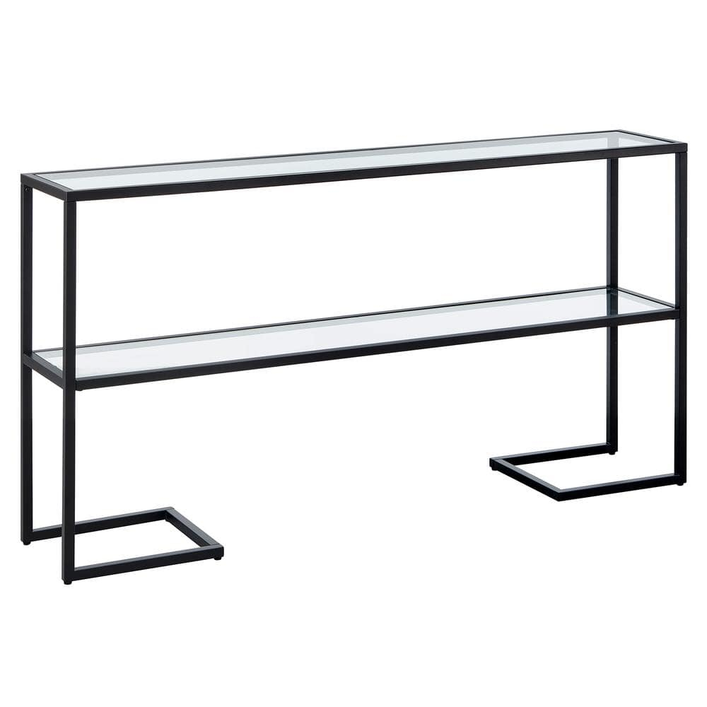 Evelyn&Zoe Errol 55" Wide Rectangular Console Table with Glass Top, Blackened Bronze