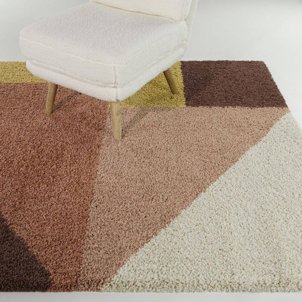 Balta  Jordan Modern Color Block Shag Area Rug Burnt Orange 4'4" x 6' 4' x 6' Tan, Gold, Cream