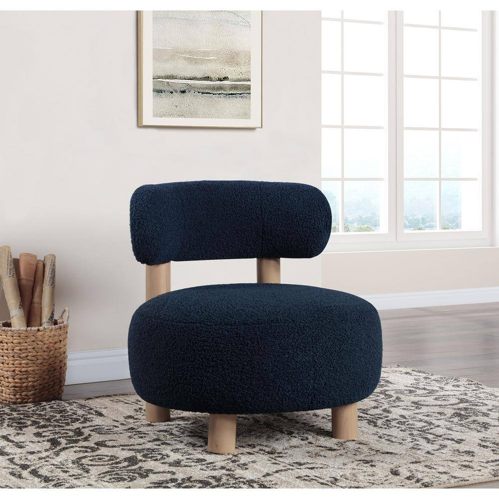 Coaster Zonie Boucle Fabric Upholstered Barrel Back Accent Chair Blue
