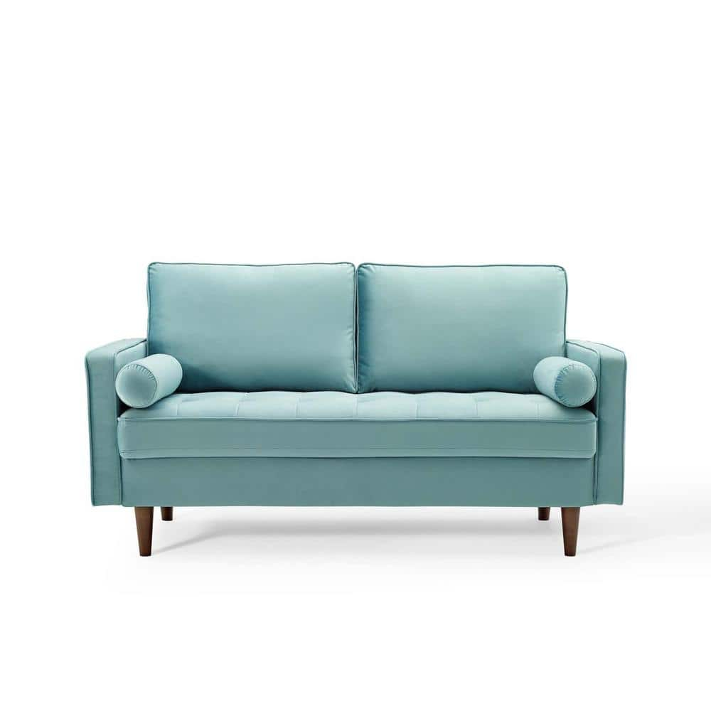 Modway Valour Modern Performance Velvet Loveseat in Mint Green/Walnut